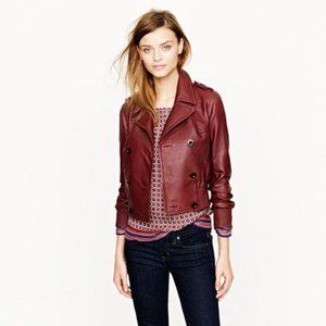 J.Crew Collection Leather Bomber Jacket - Burgundy 6 M Cropped